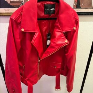 Fashion Nova Bold Red Leather Jacket